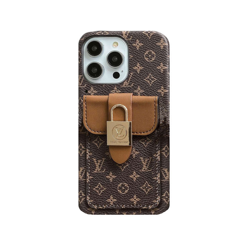 MONOGRAM IPHONE CASE WITH CARD HOLDER AND STRAP BROWN