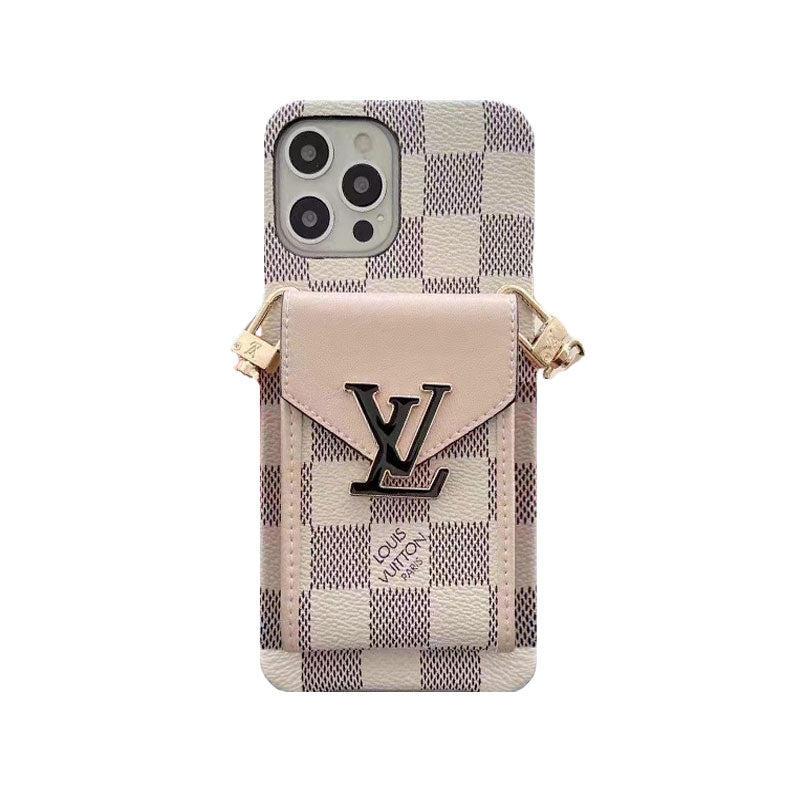 MONOGRAM IPHONE CASE WITH WALLET AND STRAP WHITE GRID mysite