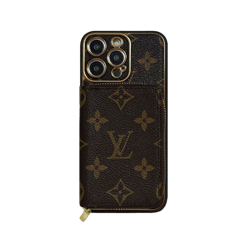 MONOGRAM IPHONE CASE WITH WALLET BROWN BIG PRINTING mysite