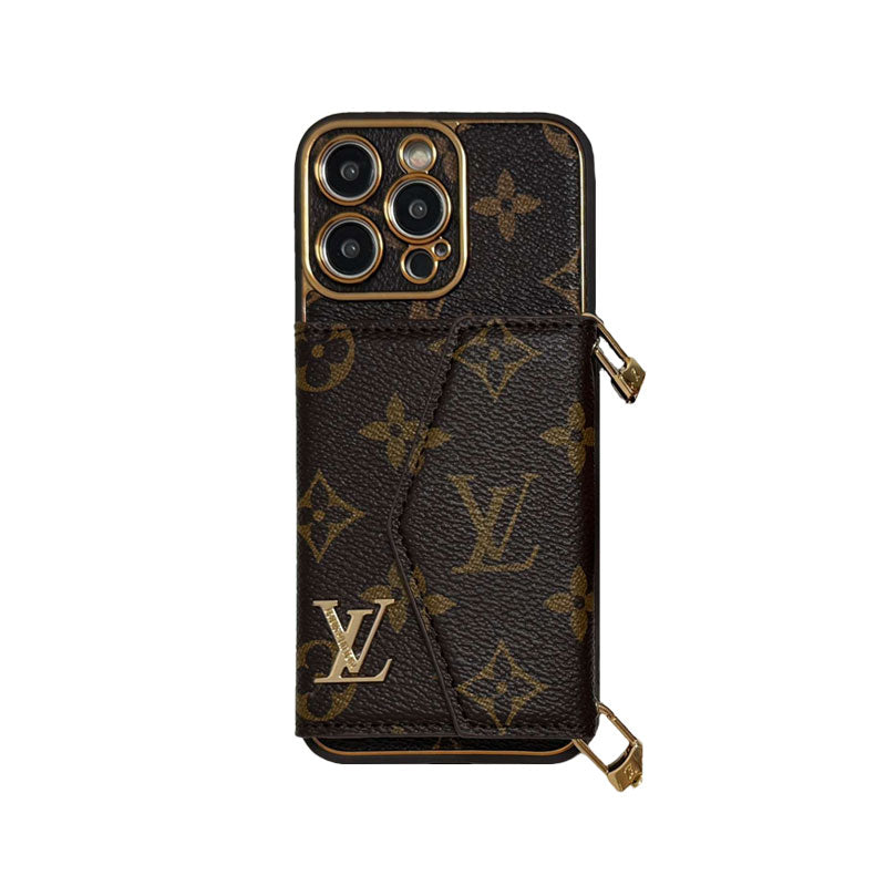 MONOGRAM IPHONE CASE WITH WALLET AND STRAP BROWN BIG PRINTING mysite