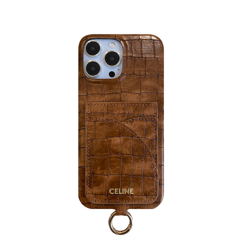 Alligator Print Celine iPhone Case With Card Holder And Strap Green -EYP241415 mysite
