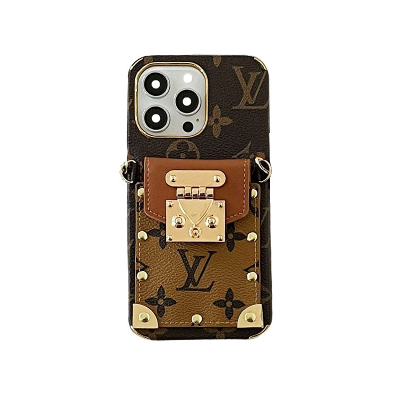 MONOGRAM IPHONE CASE WITH CARD HOLDER AND STRAP BROWN mysite