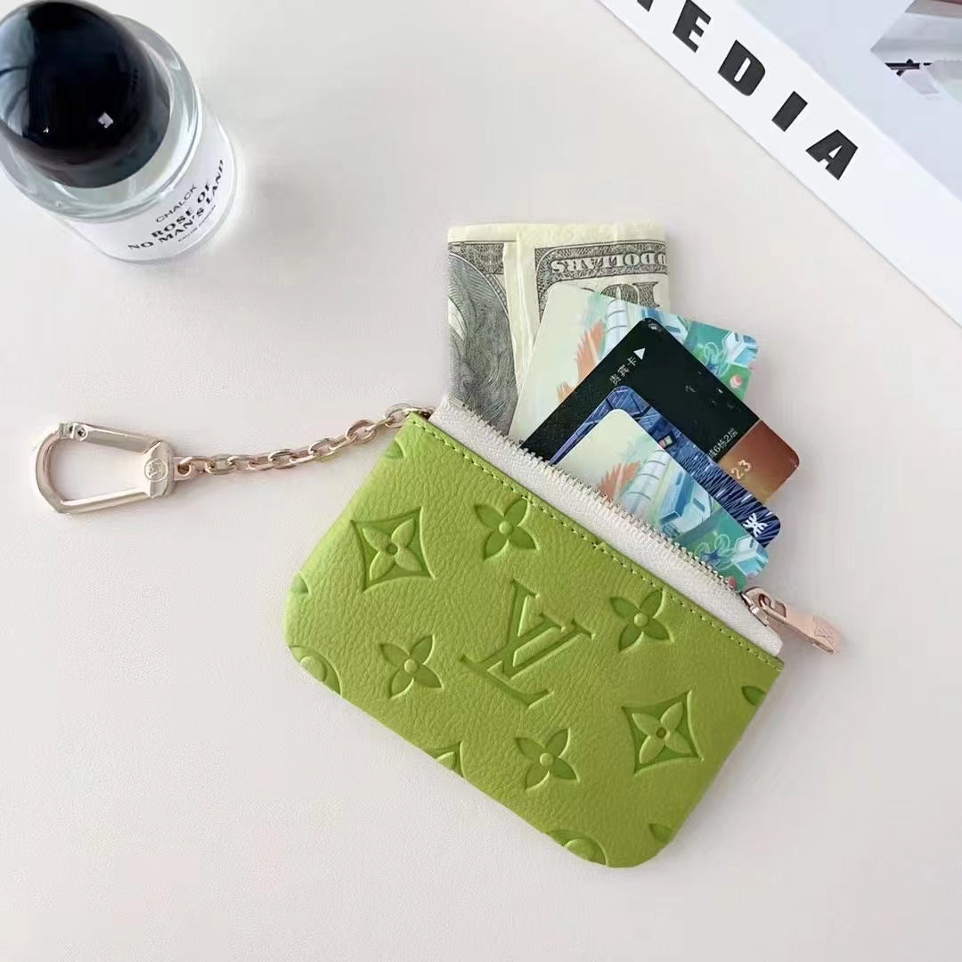 Colorful LV-Inspired Embossed Coin Pouch Collection with Chain Clip mysite