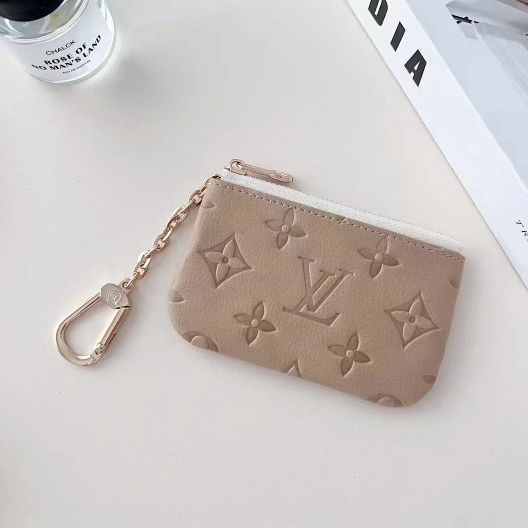 Colorful LV-Inspired Embossed Coin Pouch Collection with Chain Clip mysite