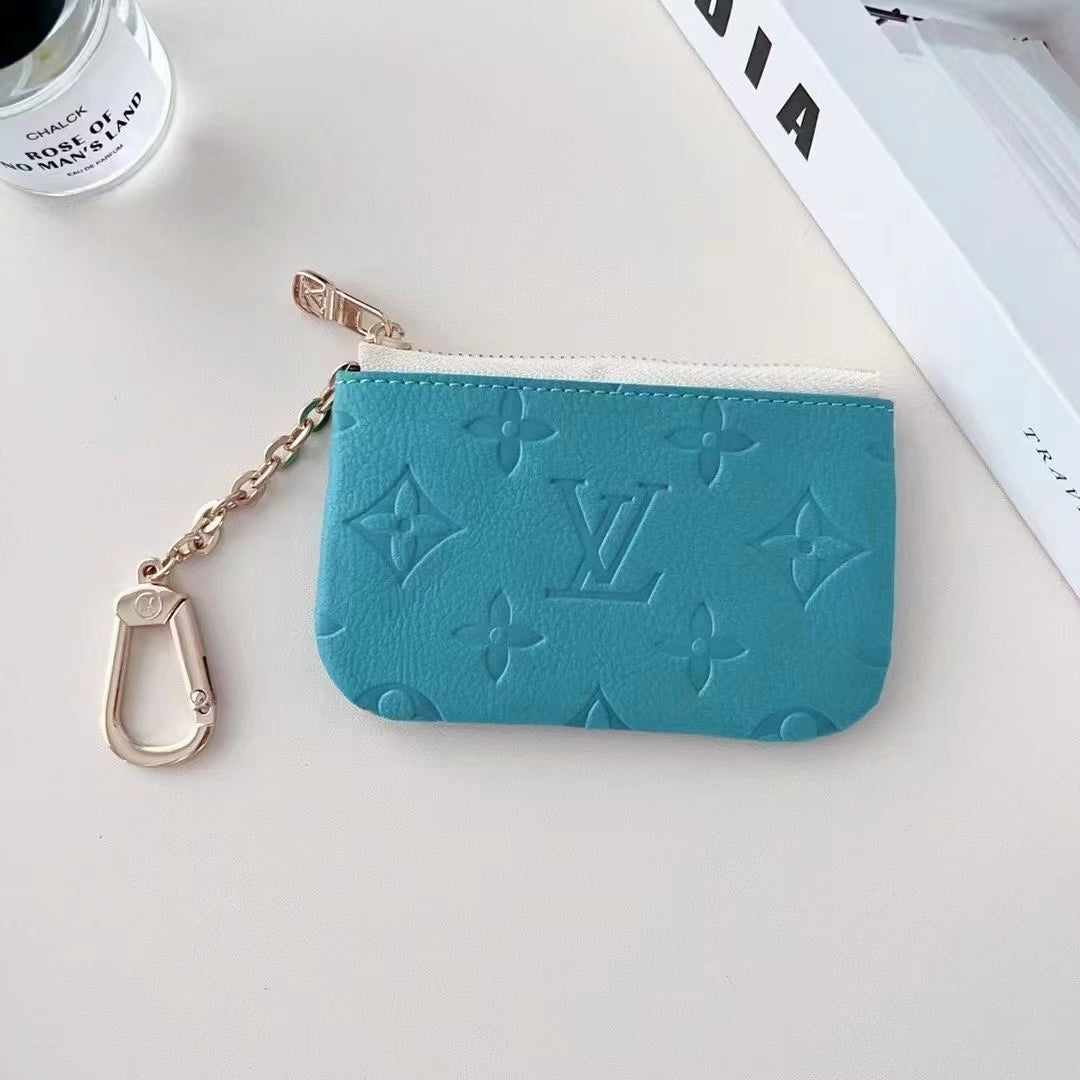 Colorful LV-Inspired Embossed Coin Pouch Collection with Chain Clip mysite