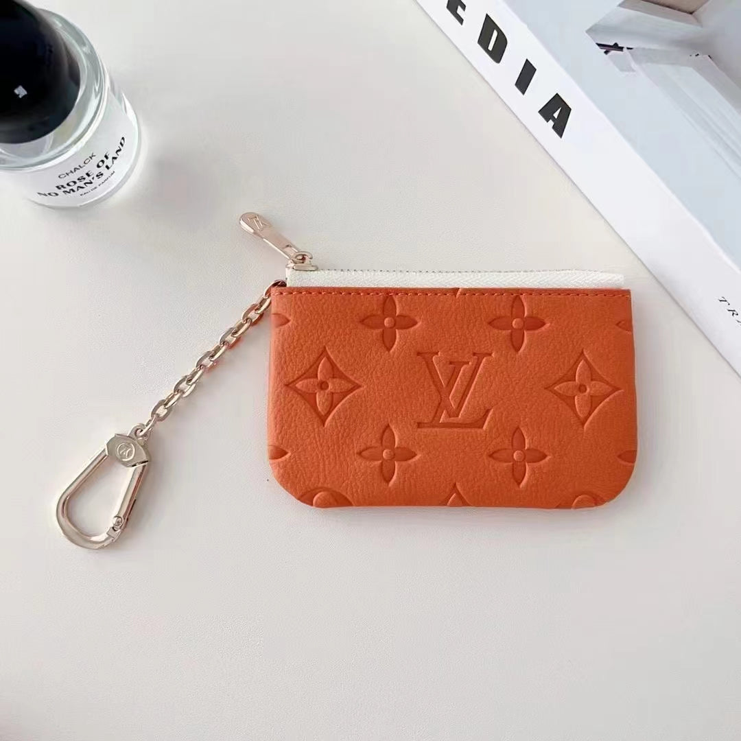 Colorful LV-Inspired Embossed Coin Pouch Collection with Chain Clip mysite
