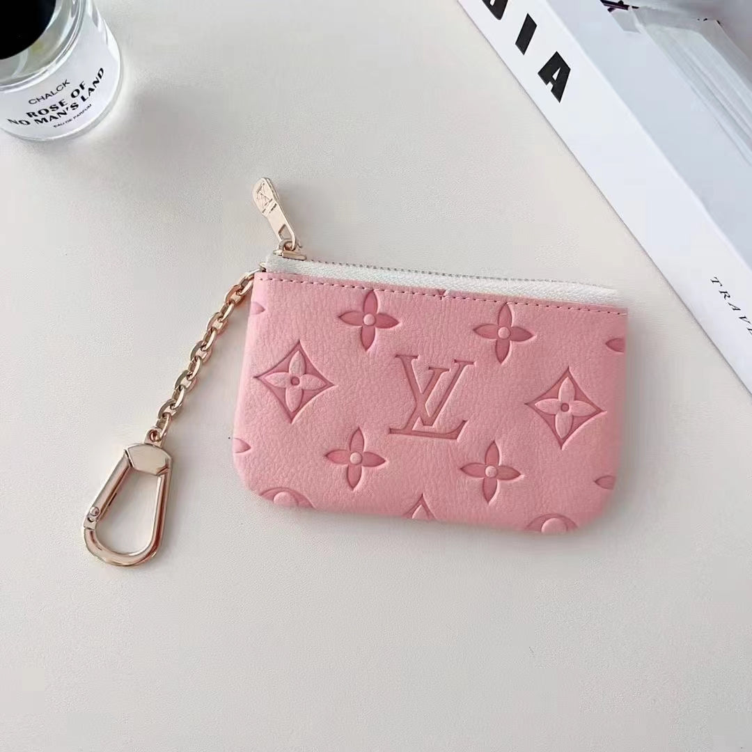 Colorful LV-Inspired Embossed Coin Pouch Collection with Chain Clip mysite