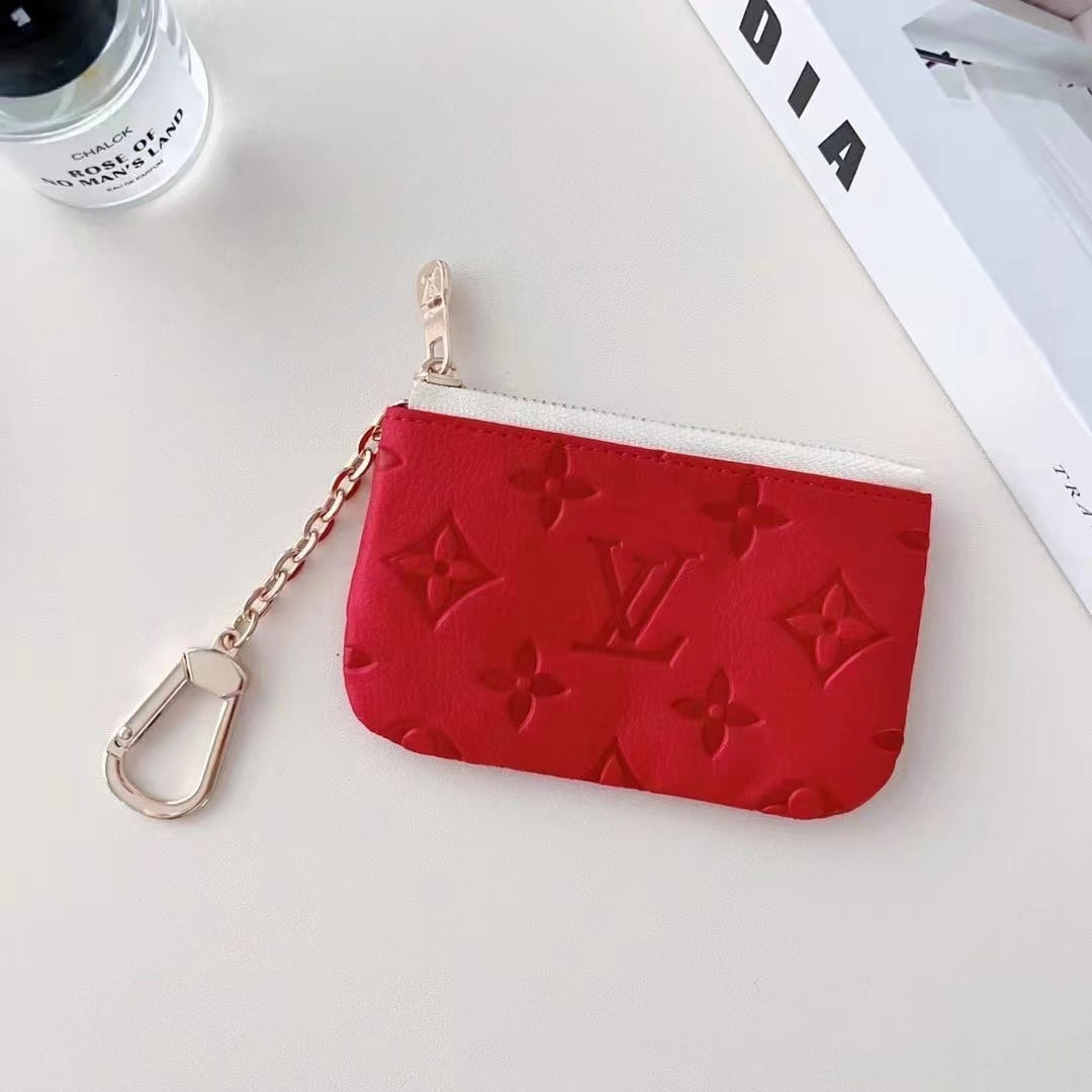 Colorful LV-Inspired Embossed Coin Pouch Collection with Chain Clip mysite