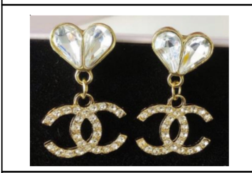 Double CC with Heart shape zircon diamond earrings mysite