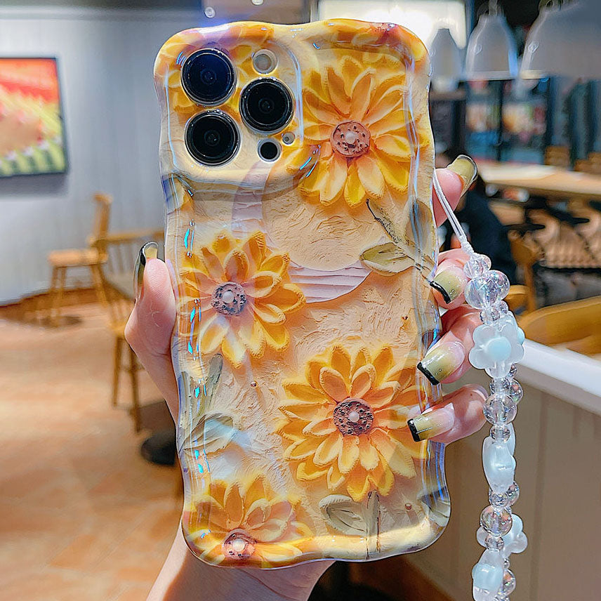 Oil Painting Daisy Flowers With Wristband For iPhone Case