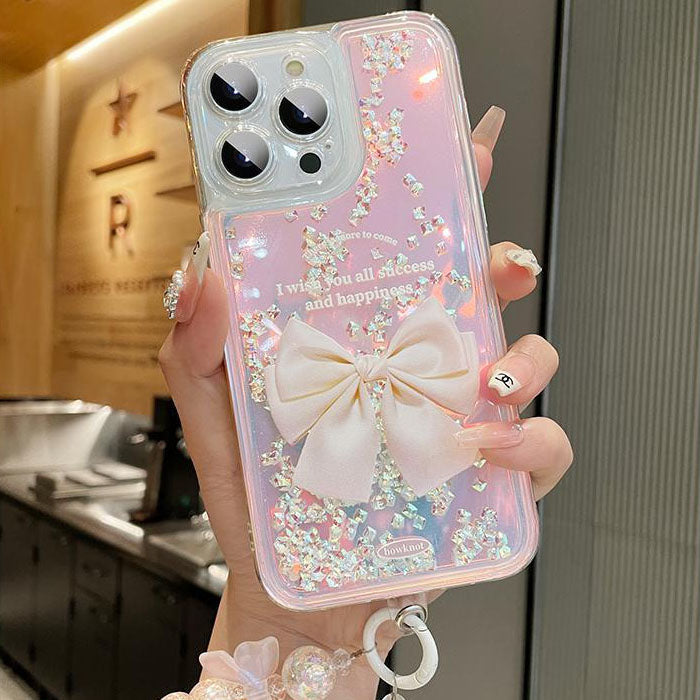 Quicksand Gradient Color Bow-knot With Wristband For iPhone Case