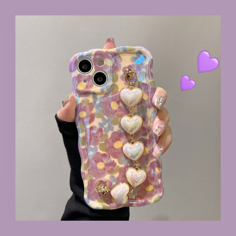 Purple Oil Painting Flower Wristband Chain iPhone Case mysite