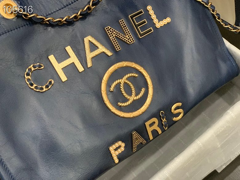 Chanel Shopping 40 Navy Blue Leather 66941 40x31x21cm mysite