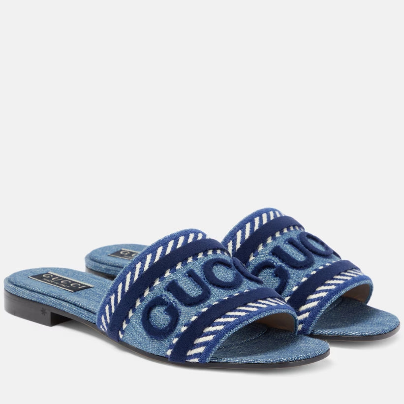 Letters Denim Flat Slippers mysite