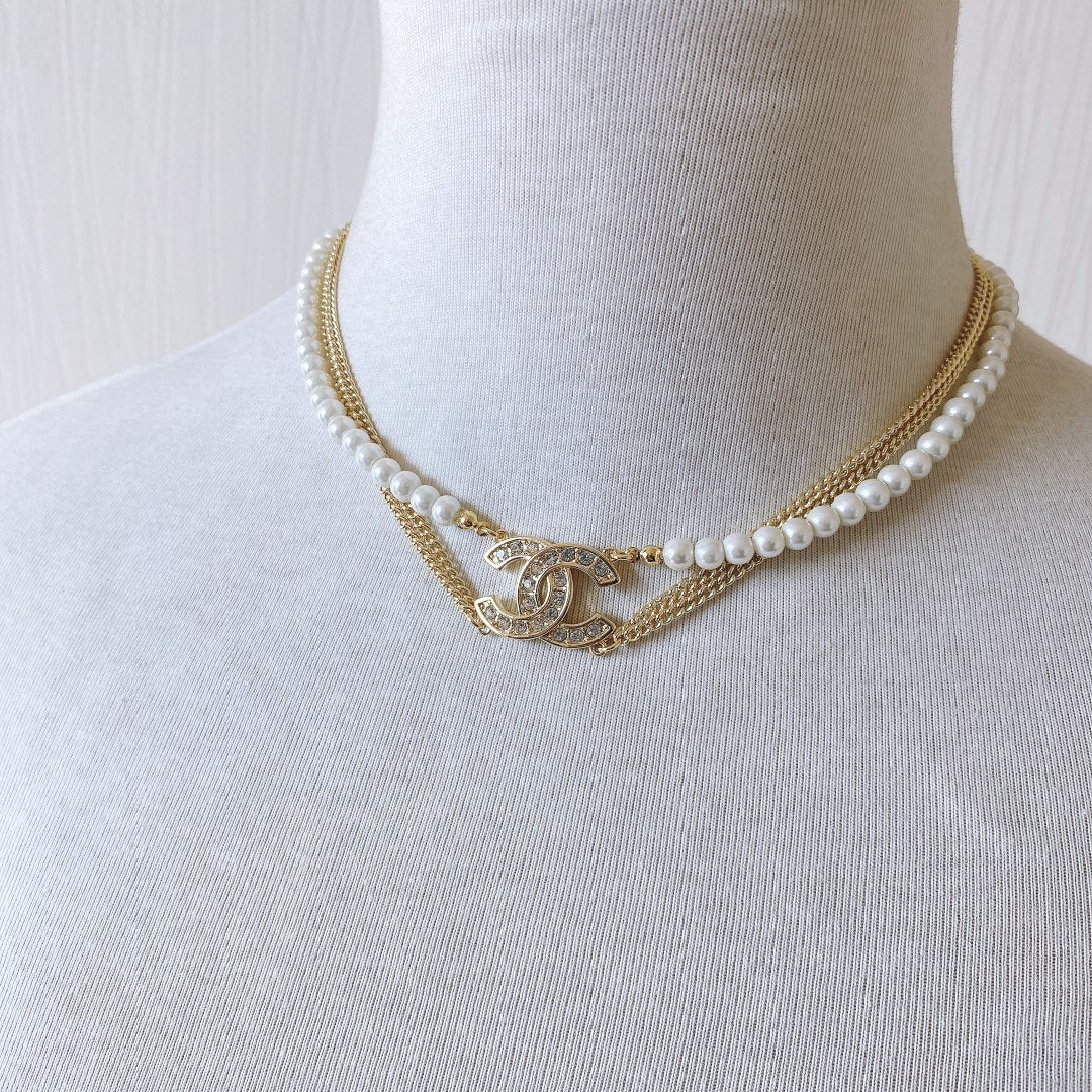 Double Gold Plated Pearl Necklace mysite