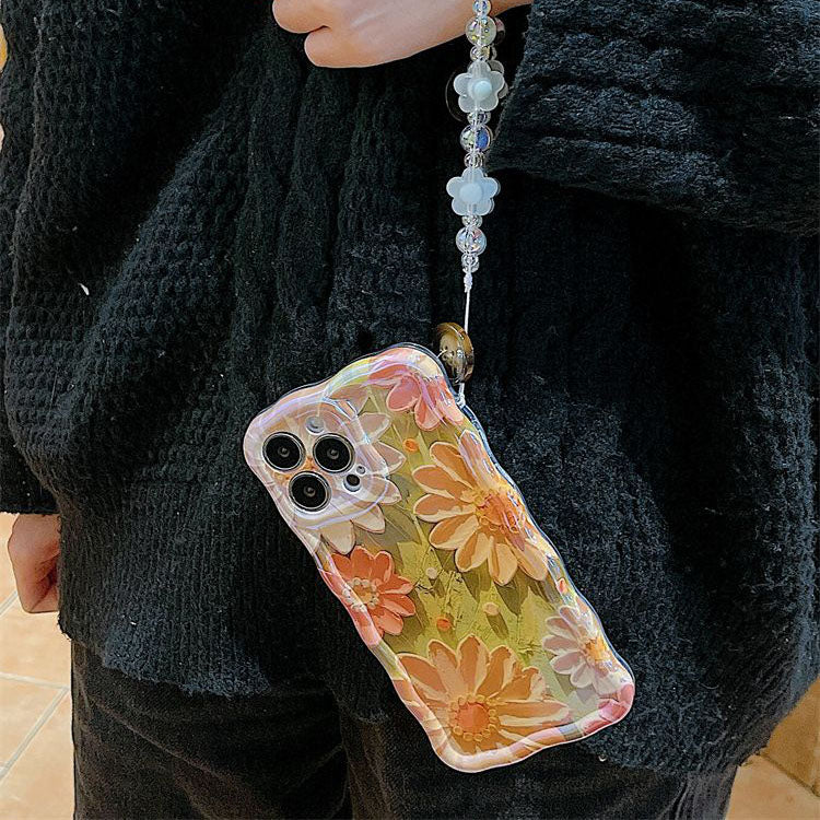Oil Painting Daisy Flowers With Wristband For iPhone Case