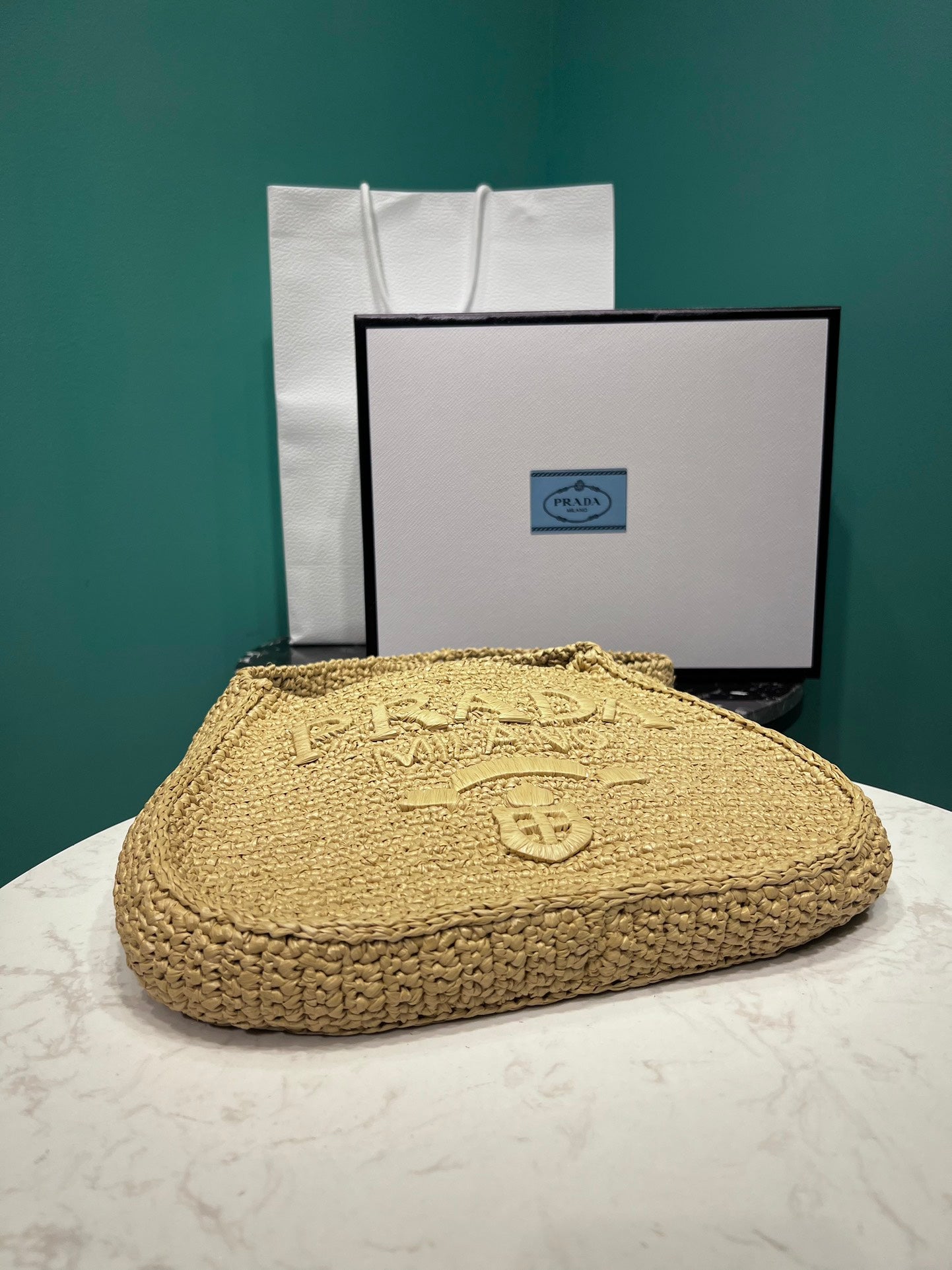 Prada Raffia Round Tote - 30x24x4.5cm mysite