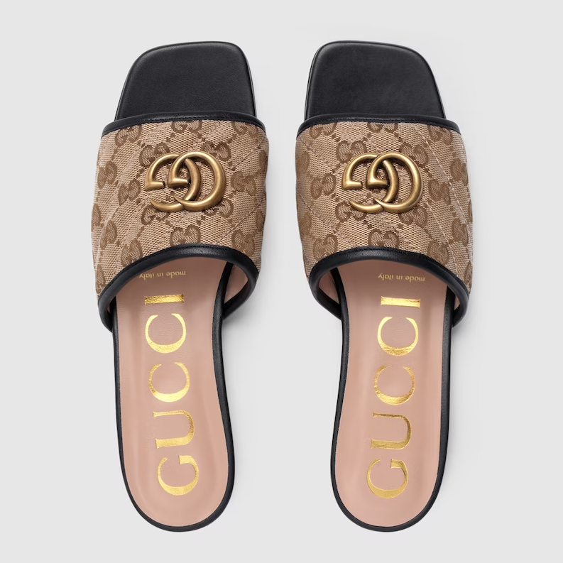 Brown Canvas Embossed Flat Slippers mysite