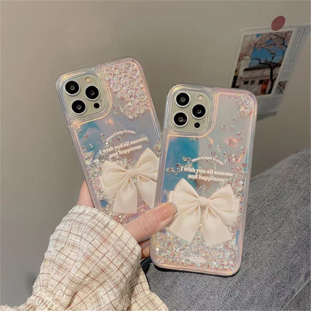 Quicksand Gradient Color Bow-knot With Wristband For iPhone Case