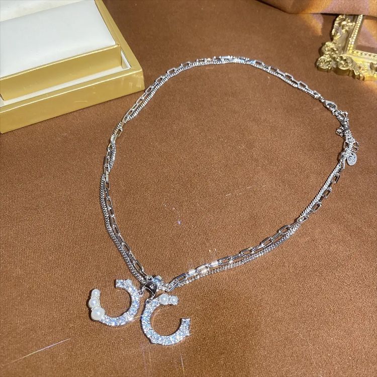 Diamond Letter Double Necklace mysite