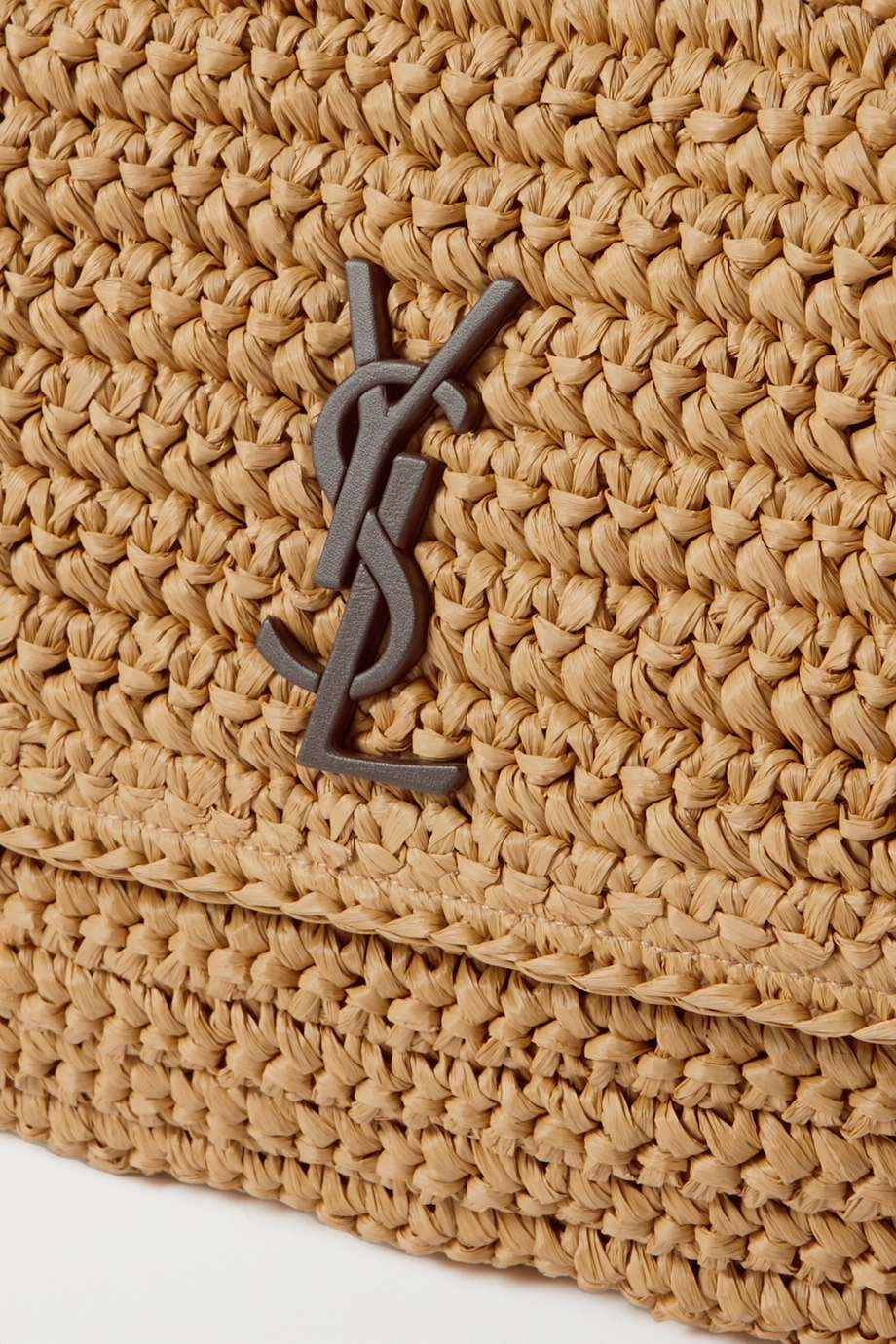 SAINT LAURENT Niki medium leather-trimmed raffia shoulder bag Cream mysite