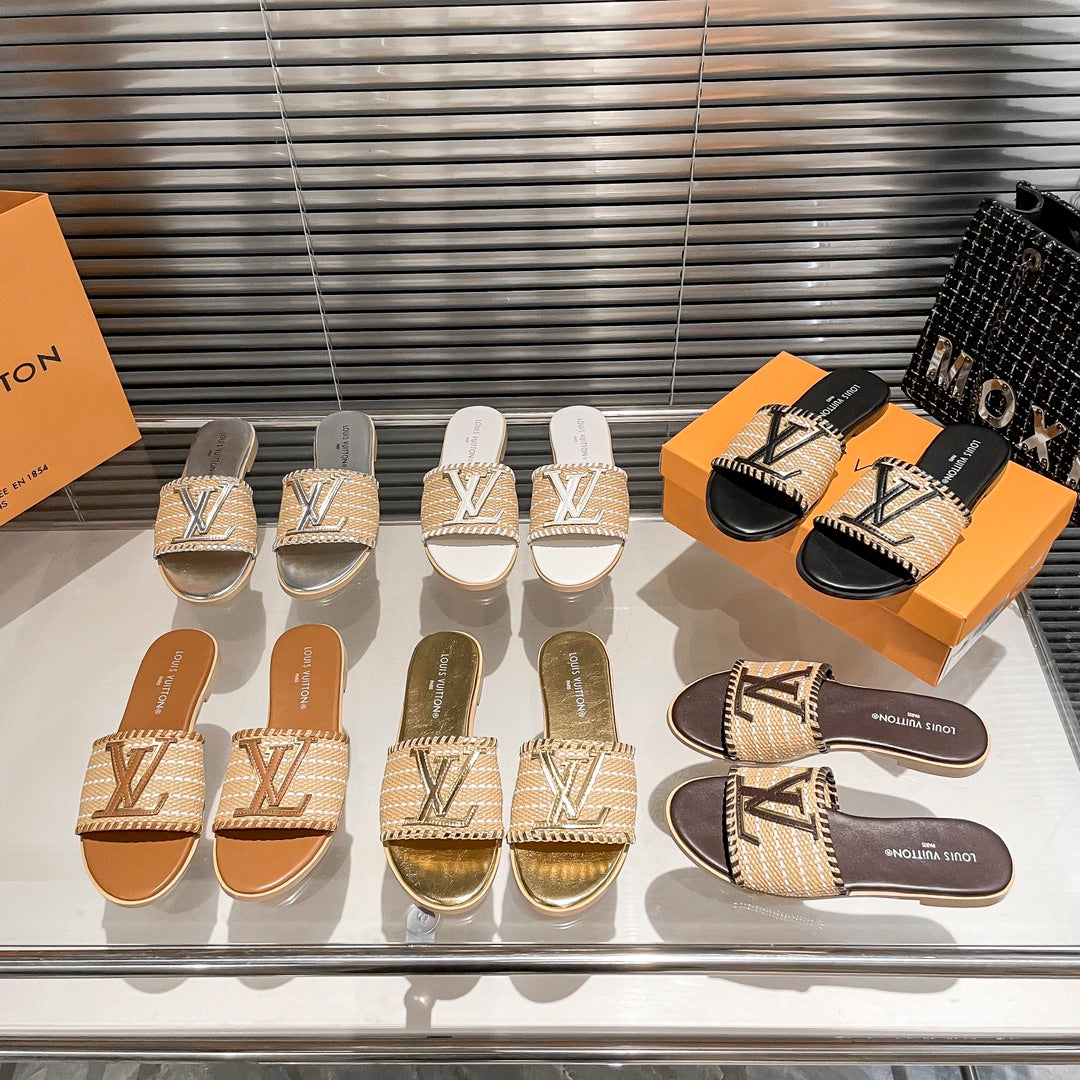 Woven Leather Flat Slippers mysite