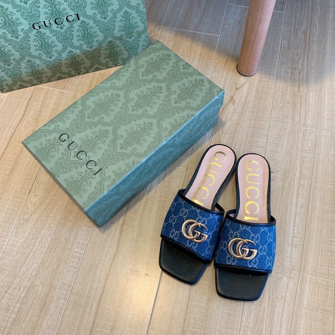 Denim Embossed Flat Slippers mysite