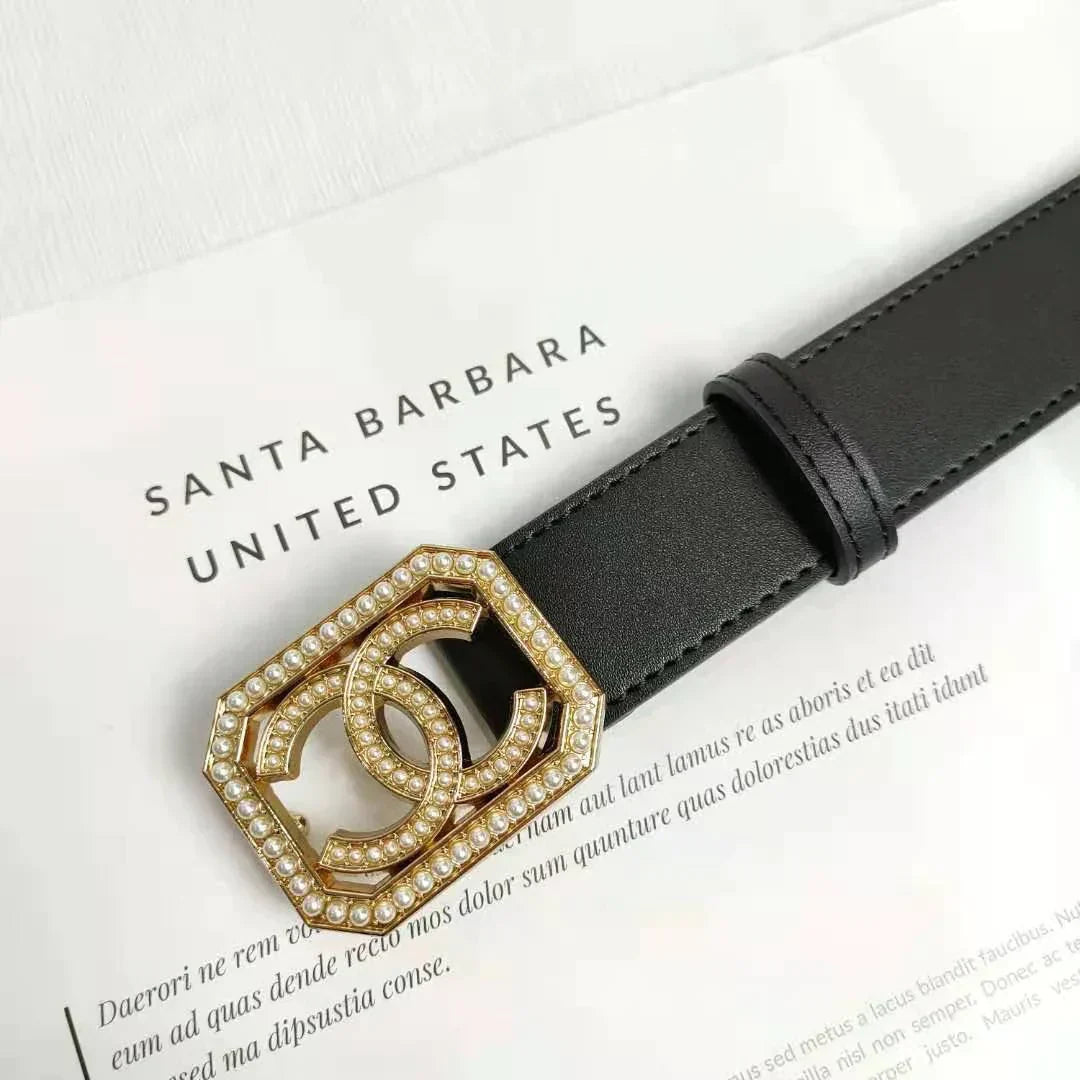 2 Colors Fashion pearl square buckle leather belt mysite