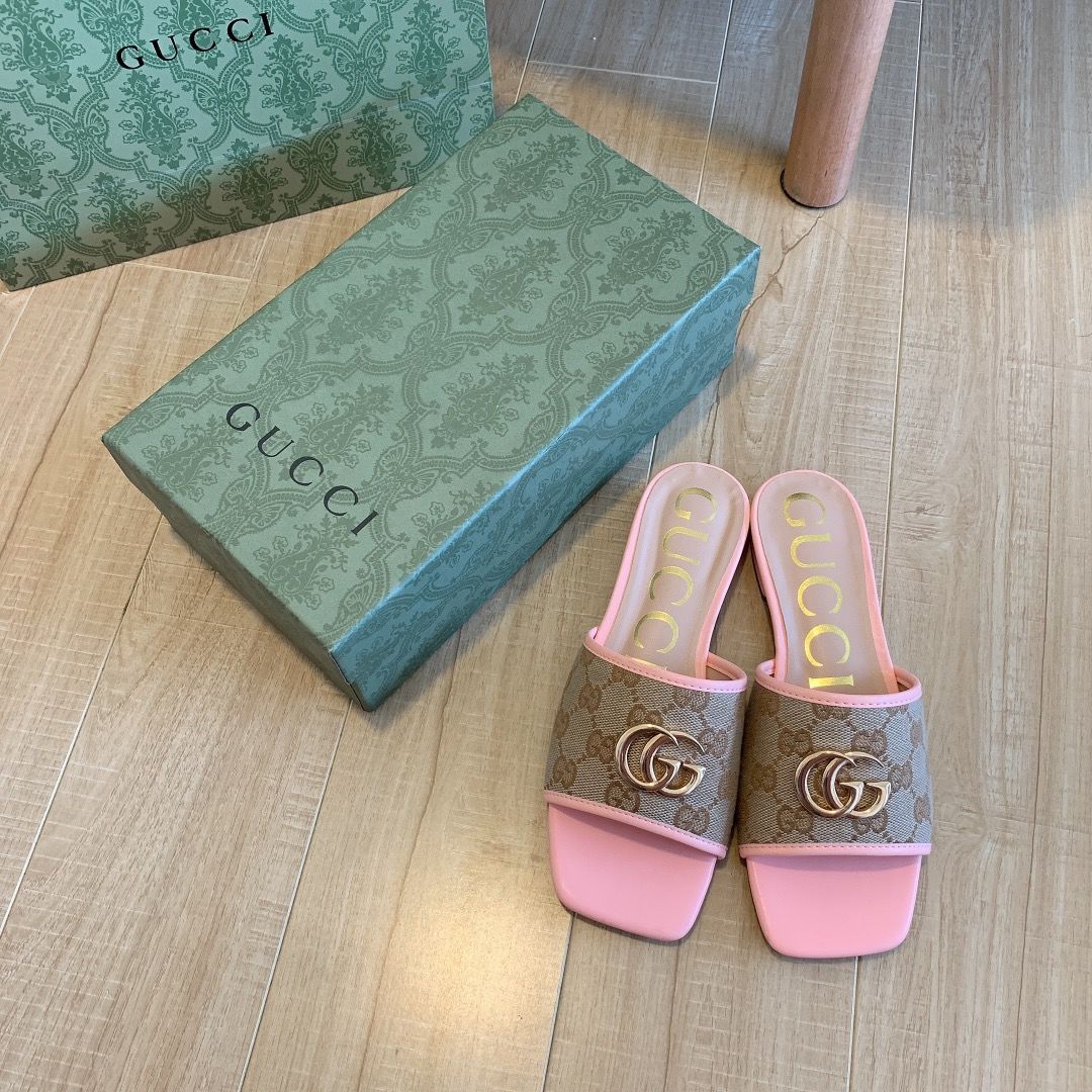 Brown Canvas Embossed Flat Slippers mysite