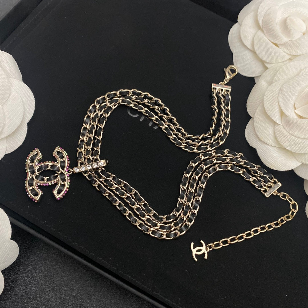 Premium 3-Layer Leather Letter Pendant Necklace mysite