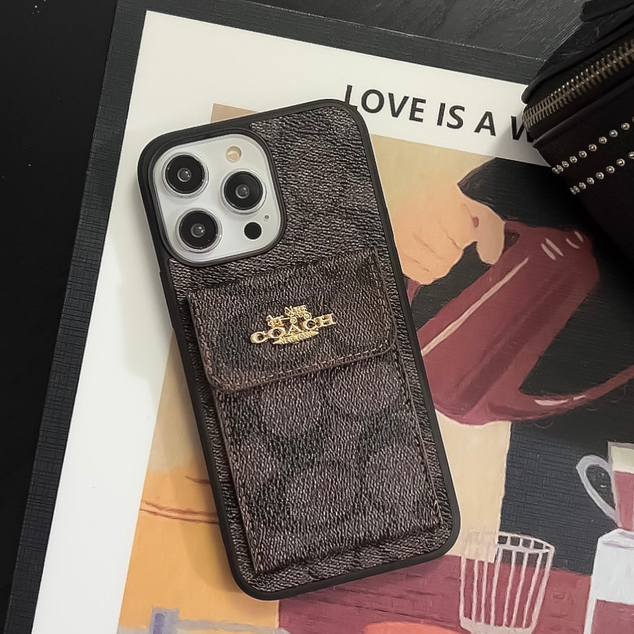 Coach iPhone Case With Card Holder Wallet Dark Brown -SZK240425