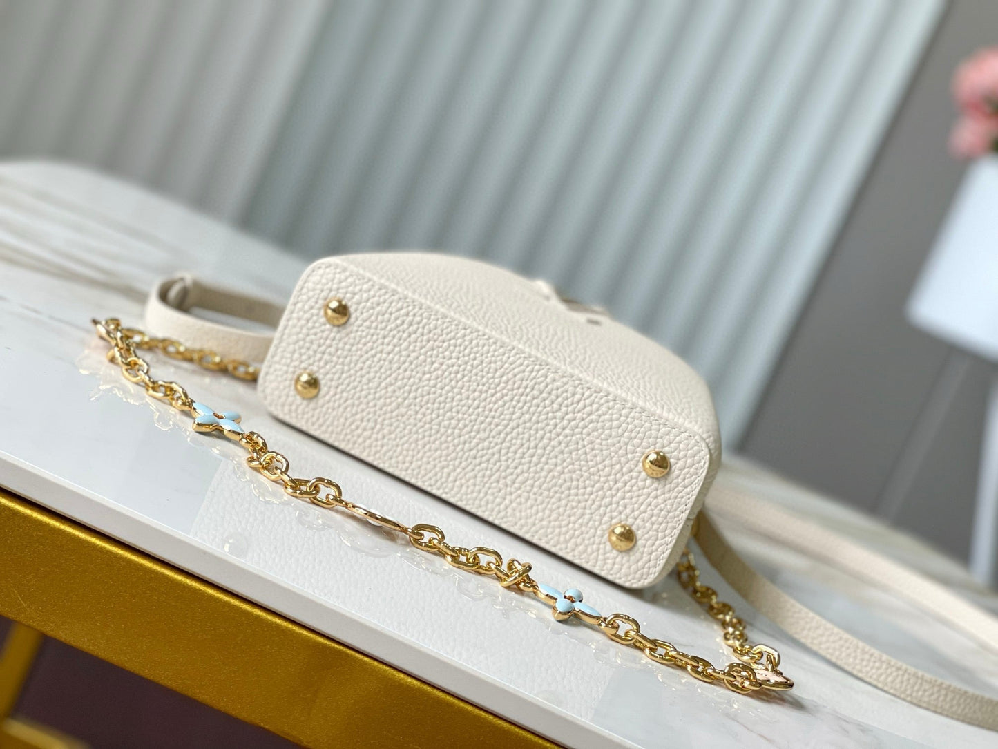 CAPUCINES MINI 21 CREAM CLOUD BLUE TAURILLON GOLD HARDWARE mysite