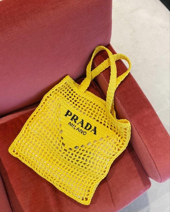 Prada Women's Natural Crochet Tote Bag-Yellow mysite
