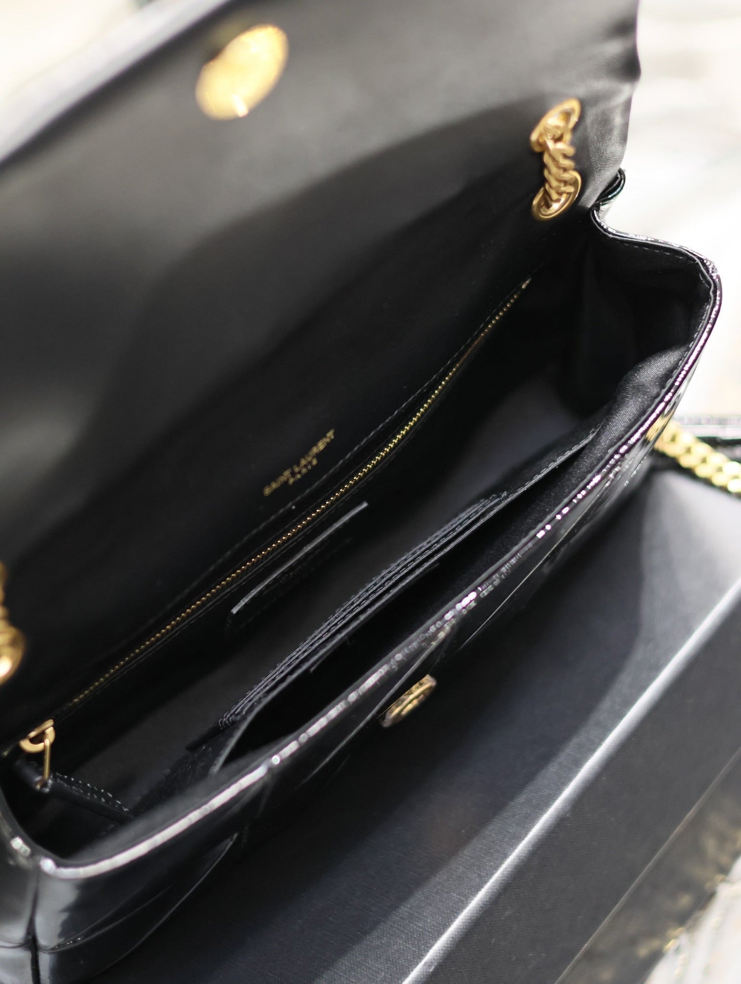 YSL Jaime Patent Black Bag - 25x15x7.5cm mysite