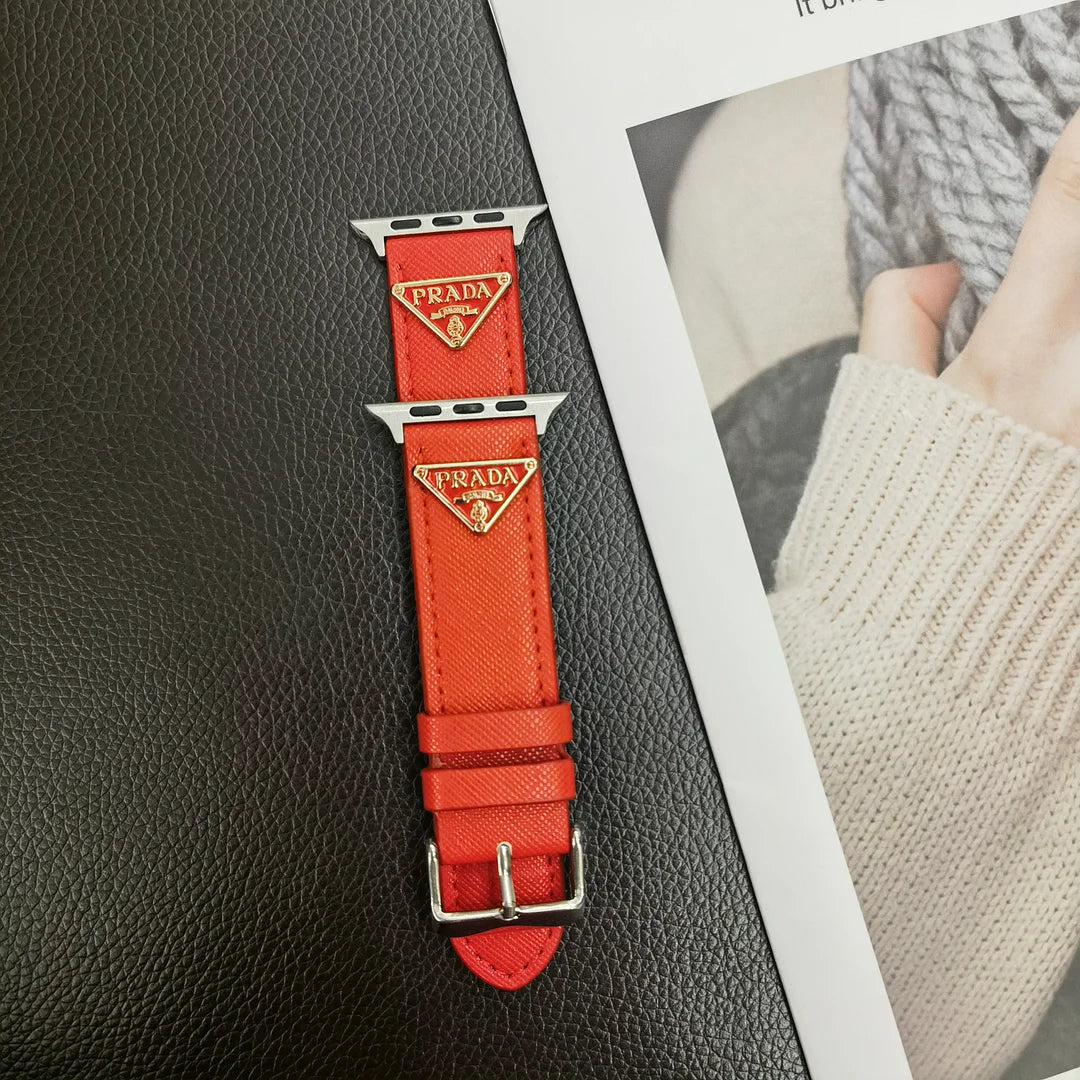 Double Triangle Monogram Label Leather Apple Watch Band mysite