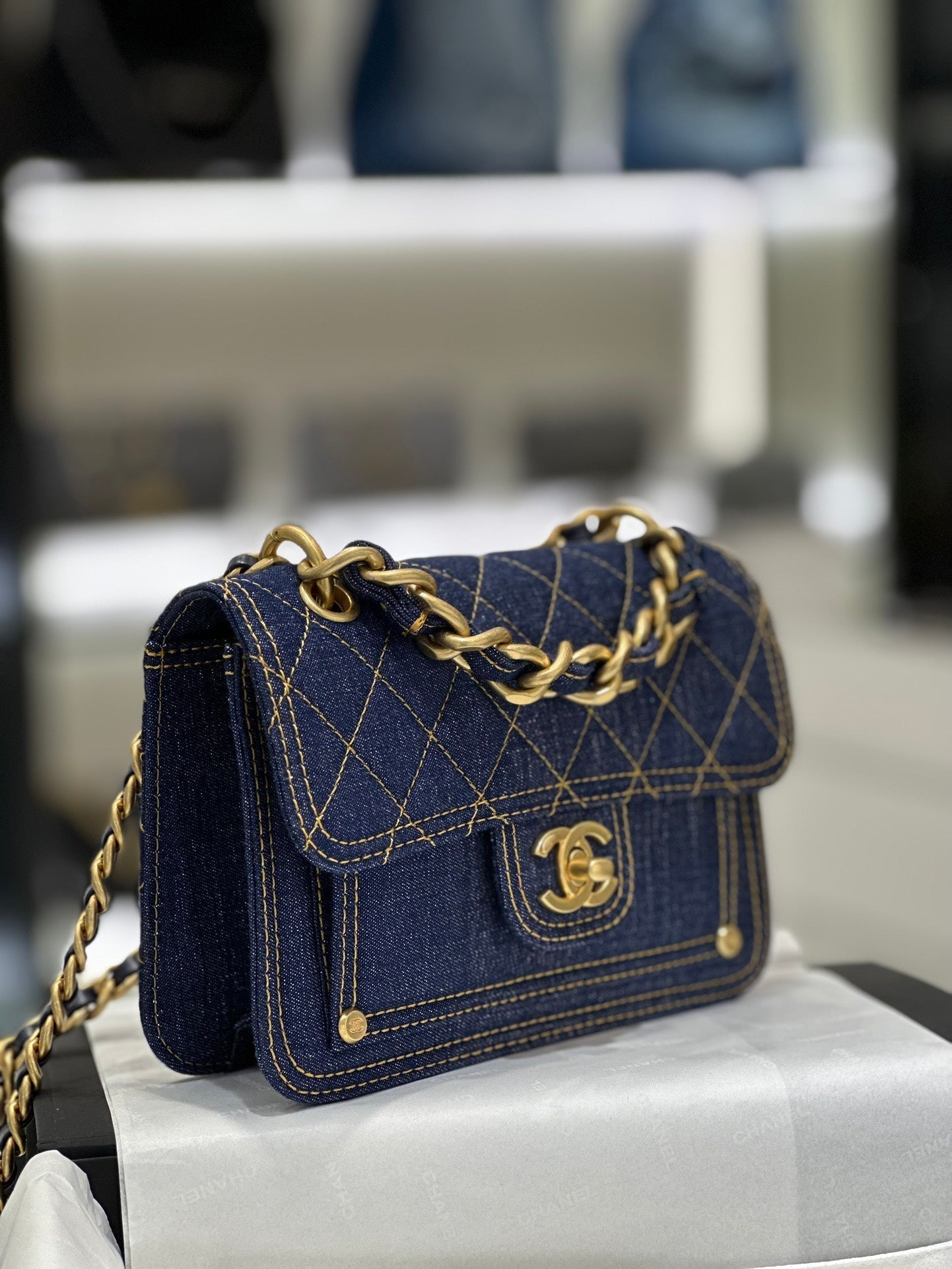 Chanel Flap Denim Blue Bag - 19x14x5cm mysite