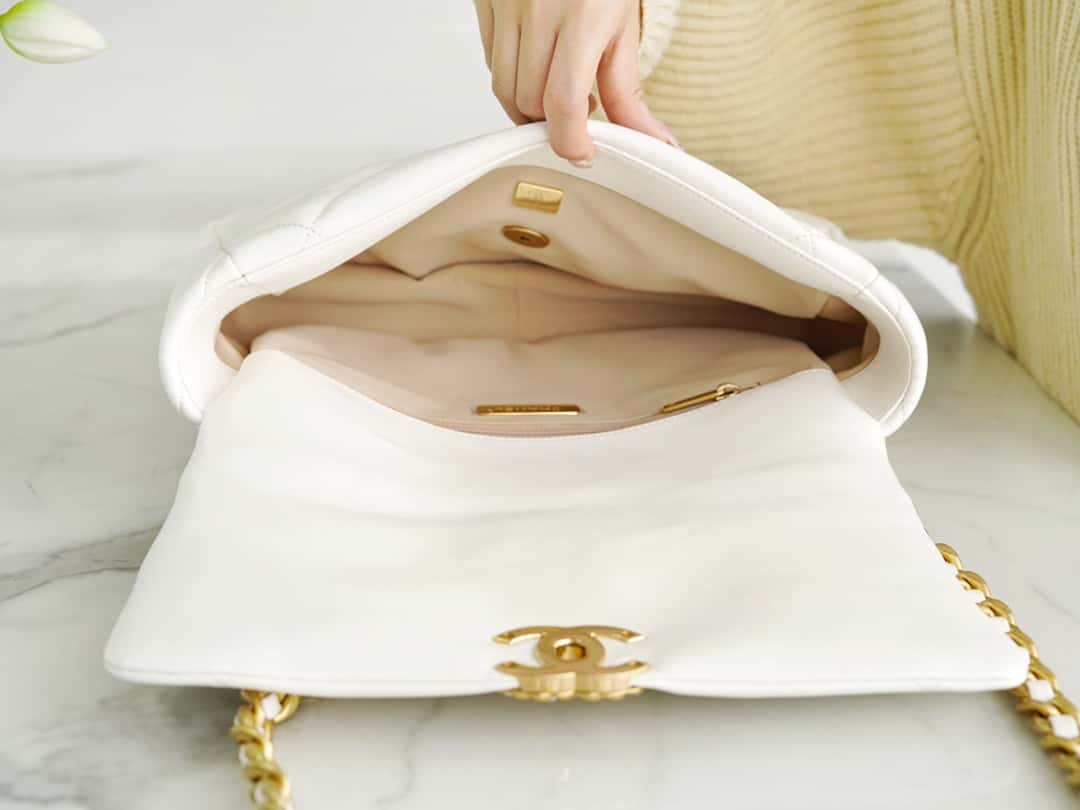 Chanel 19 Large Handbag Lambskin Gold AS1161 White mysite