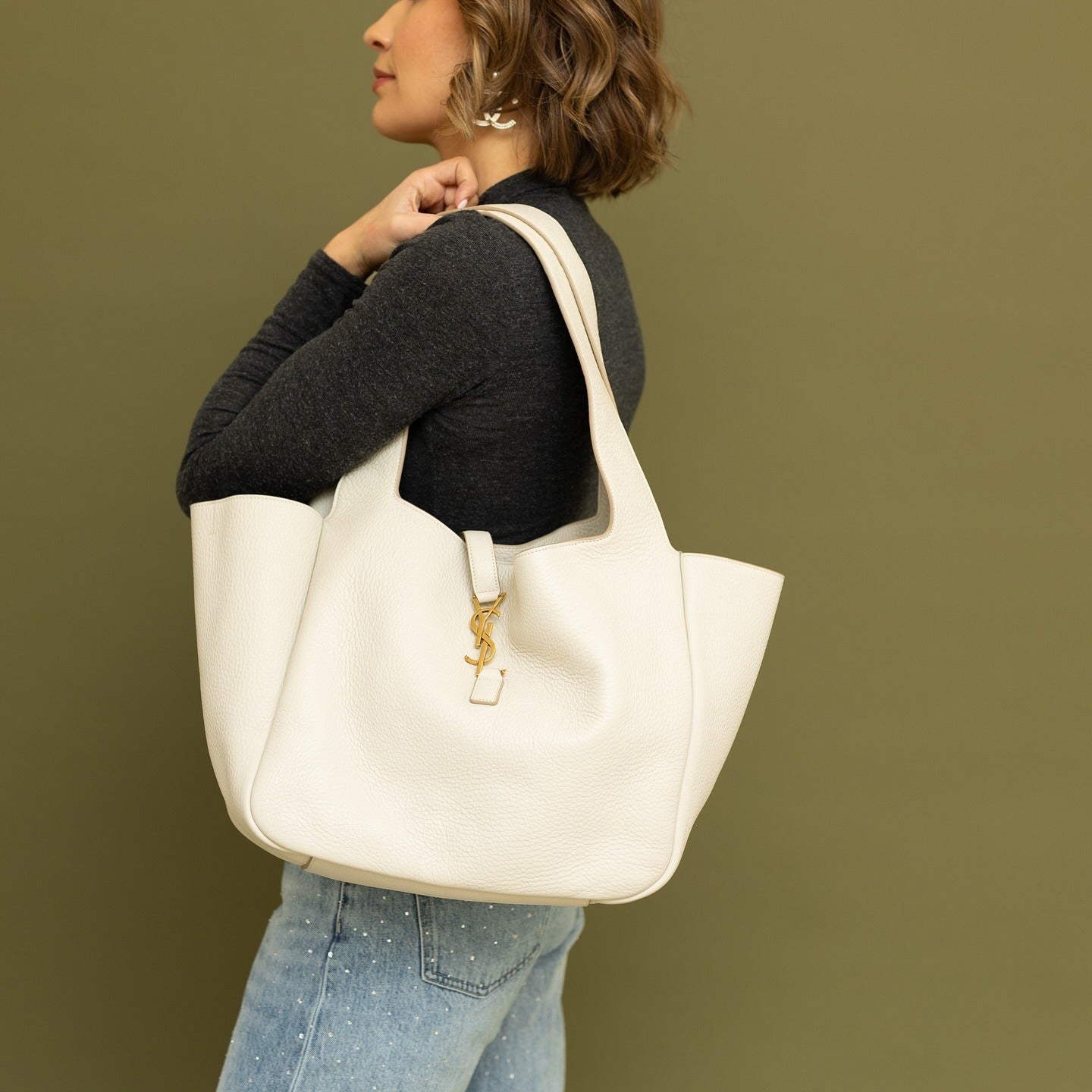 SAINT LAURENT Le 5 À 7 Bea textured-leather tote mysite