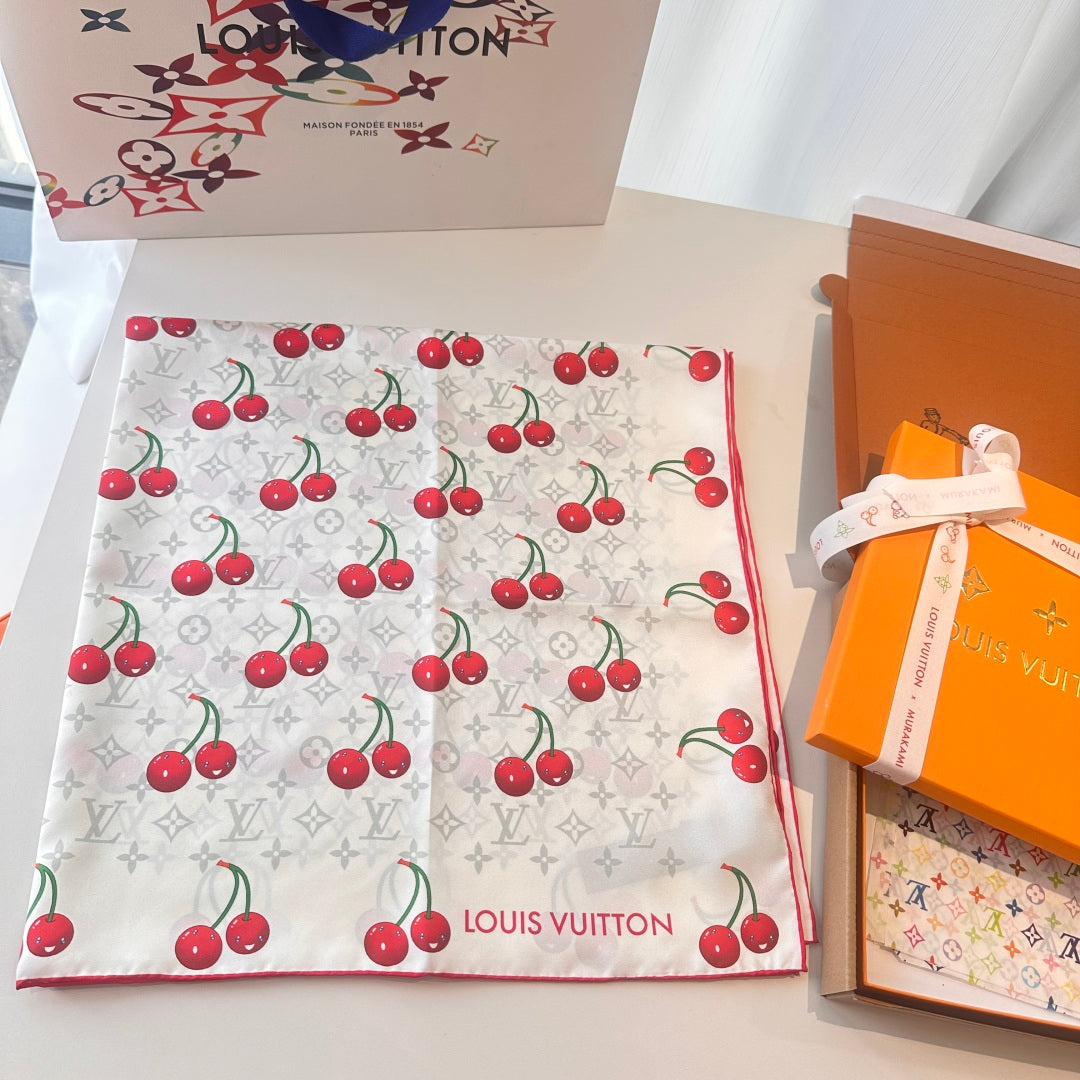 Cherry pattern square silk scarf mysite