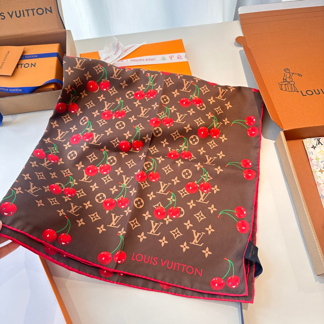 Cherry pattern square silk scarf mysite