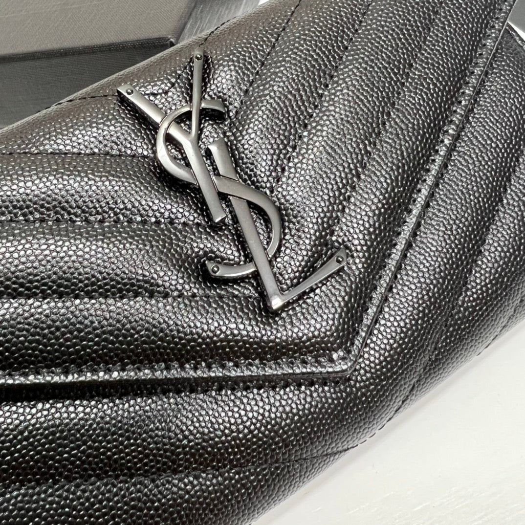 YSL Long Wallet Black Leather Black Tone 10767 19cm mysite