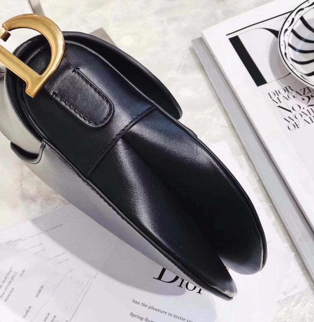 Dior Vintage Ostrich Black Leather Saddle Bag With Gold Ornaments mysite