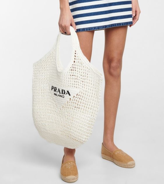 Prada Raffia Tote Bag-White mysite