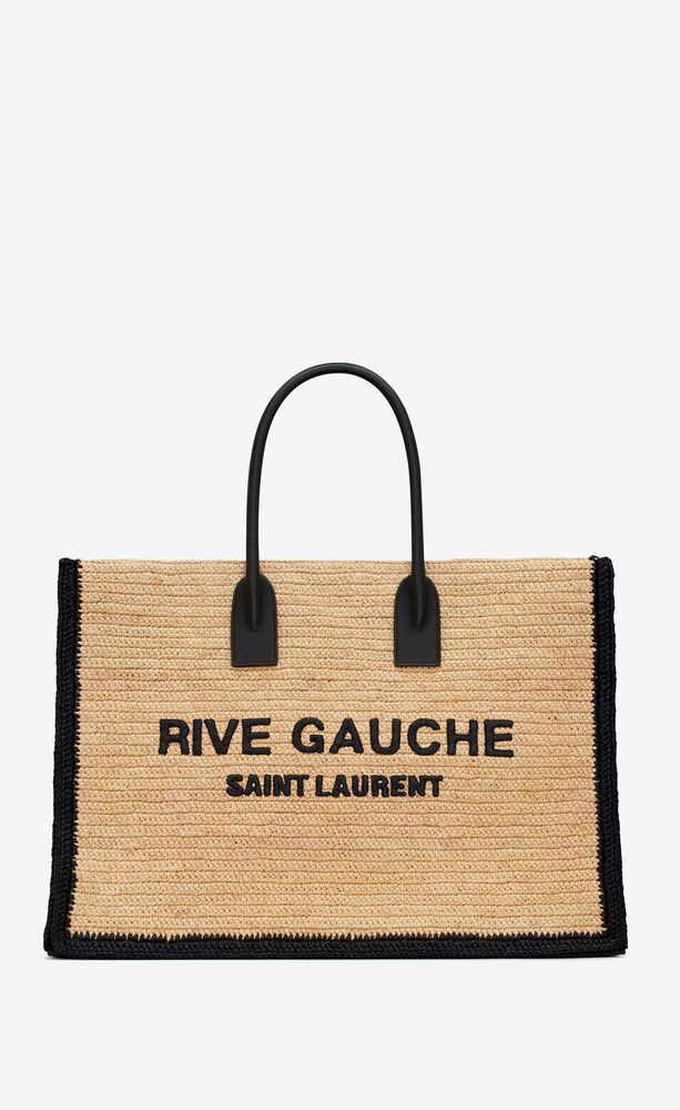 Saint Laurent RIVE GAUCHE TOTE BAG IN RAFFIA AND LEATHER mysite