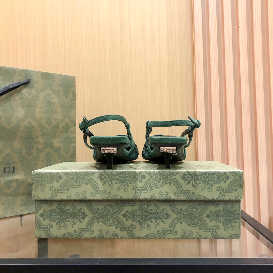 Diamond G Back Strap Mesh Low Heel Sandals mysite