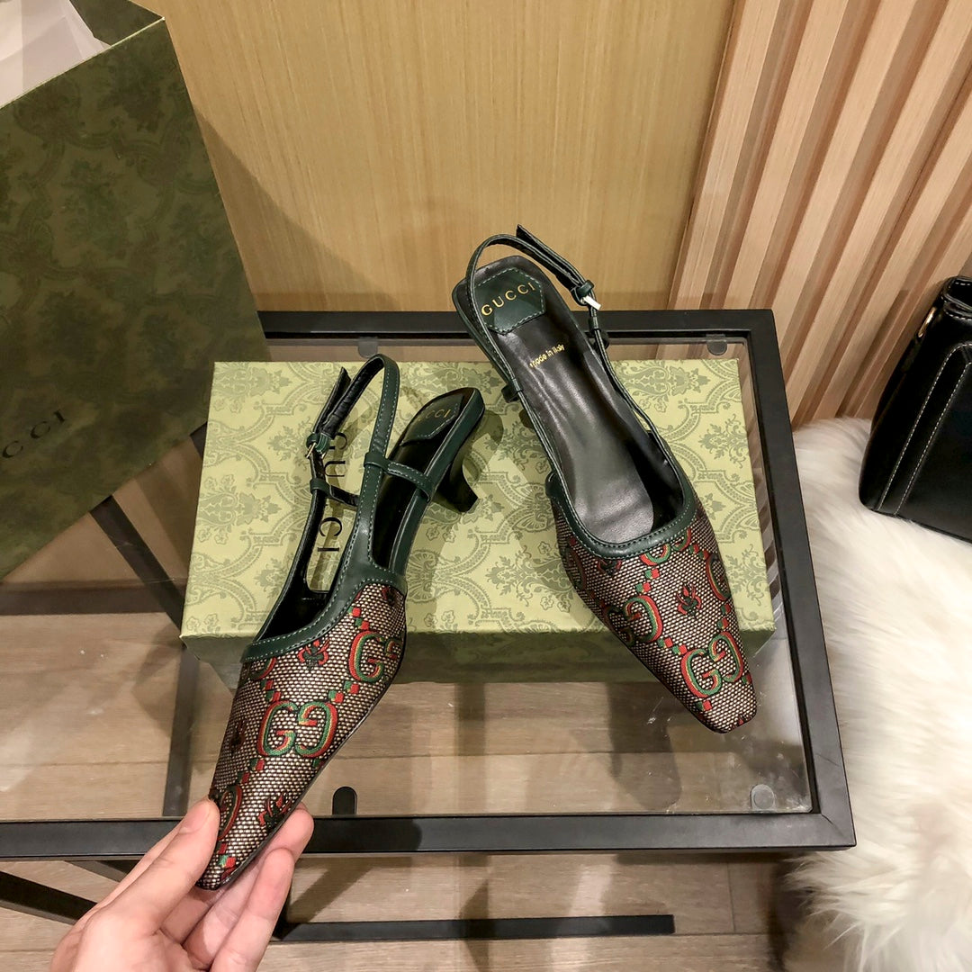 Floral Jacquard Slingback Low Heel Sandals mysite