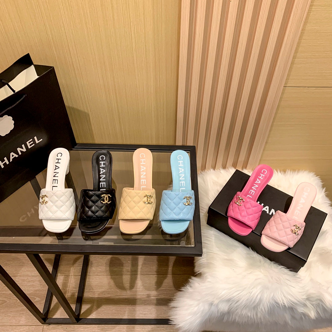 Diamond Leather Triangle Heel Slippers mysite