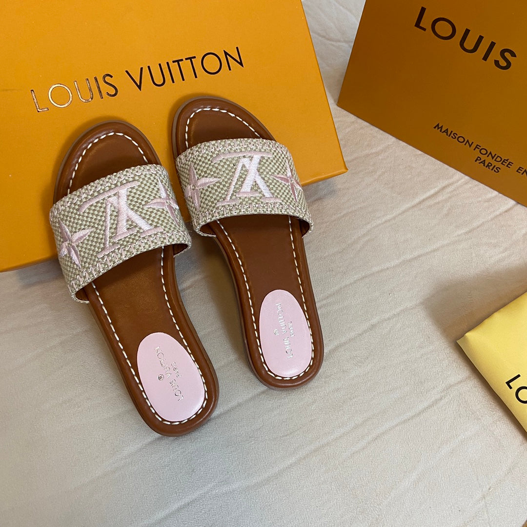 Summer Straw Monogram Slippers mysite