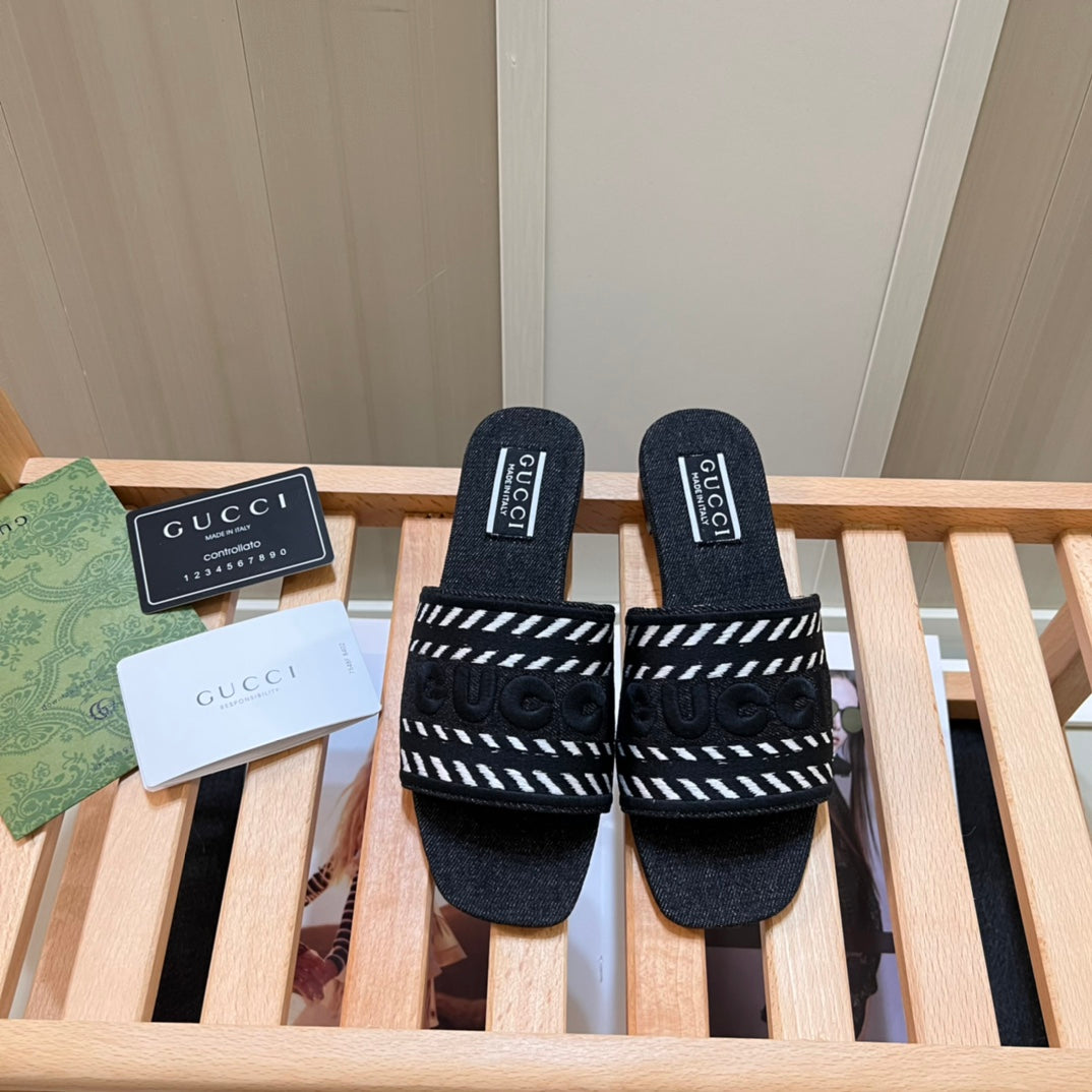 Letters Denim Flat Slippers mysite