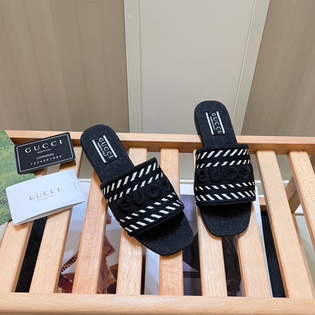 Letters Denim Flat Slippers mysite